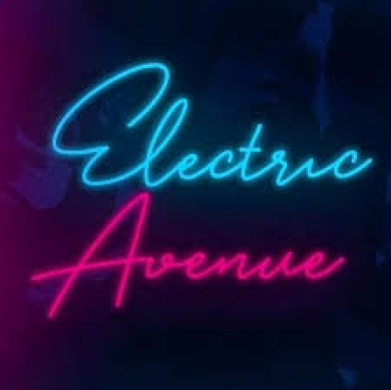 An image of the electric avenue logo written in neon lights