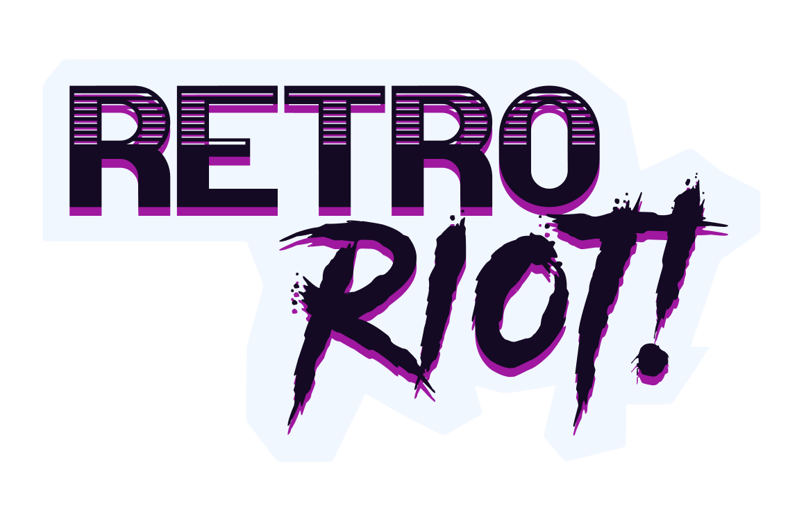 The Retro Riot logo with a purple background